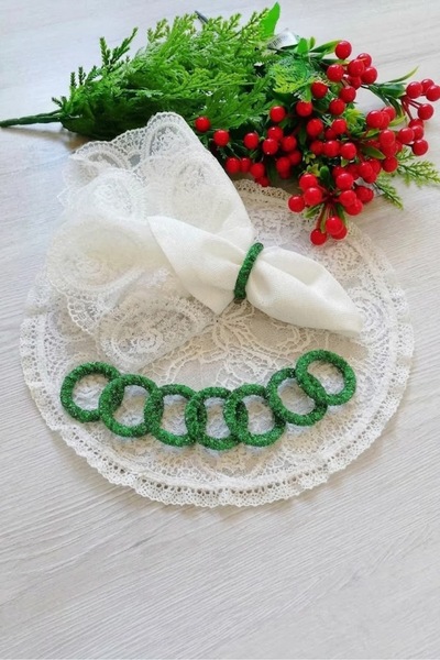 DİGGO Green Glitter Velvet 6-Piece Napkin Ring Ring