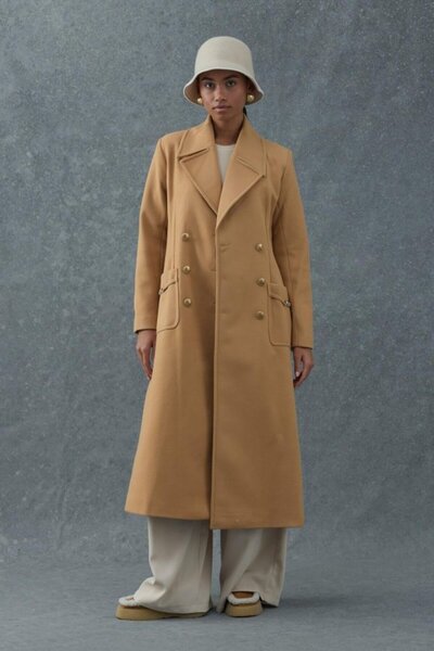 LUMU Palton Camel cu lanțuri decorative, lungime midi
