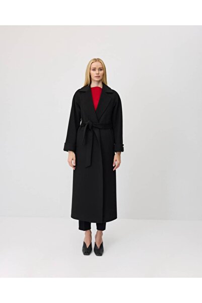 IDA Collection Belted Double-Breasted Cashmere Coat Black