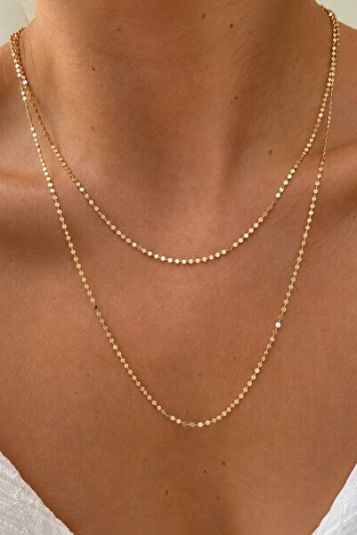 Lavian Accessories 18K Rengi Pul Zincir Kolye Seti 45CM, 60CM