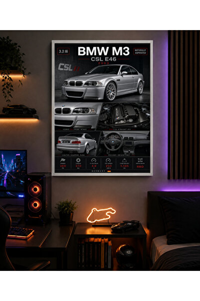 Miutic Print Studio Tablou decorativ auto BMW M3 CSL E46 2003, Tablou tehnic ...
