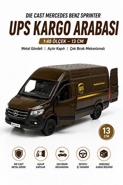 NeoThings Die Cast Mercedes Benz Sprinter UPS Kargo Aracı 13 CM Metal Oyuncak...
