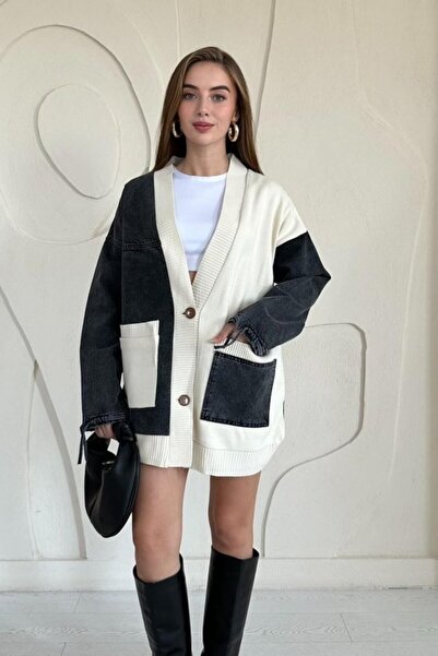Elbee Fashion Woman Black Garnished Cardigan