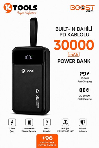 Ktools 30.000 mAh 22.5W PD - Hızlı Güvenli Şarj - Garantili - Dijital Gösterg...
