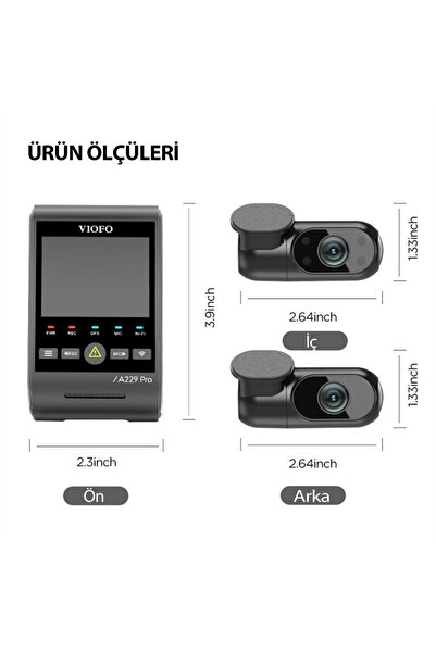 Viofo A229 Pro 4K 2K 1080P 3 Kameralı HDR Sony Starvis 2 Sensörlü Wİ-Fi GPS'li Araç Kamerası