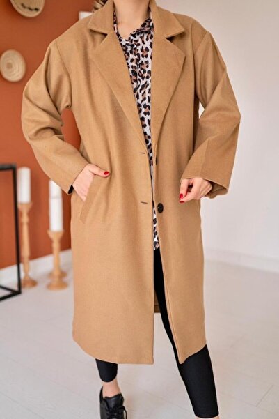 Elbee Fashion Woman Μαύρο παλτό με λαιμόκοψη V