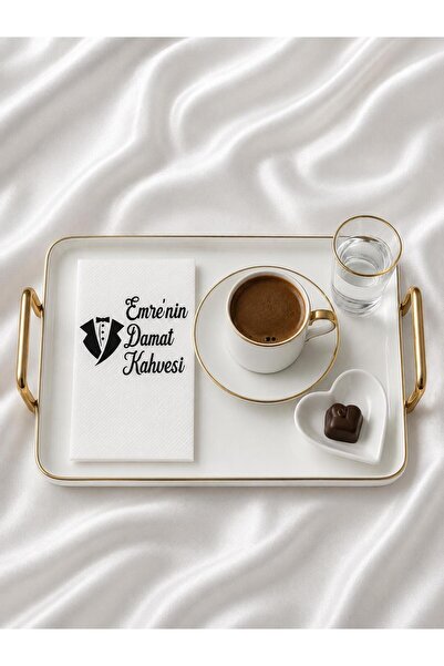EvremStore Damat Kahvesi Peçetesi Beyaz Üzeri Siyah Baskılı Kişiye Özel 33x33...