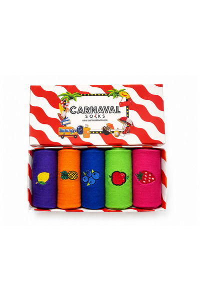 CARNAVAL SOCKS Nakışlı Meyveler Desenli 5'li Unisex Çorap Seti2