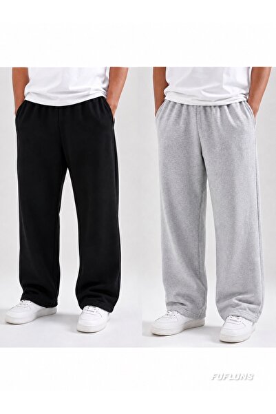 FUFLUNS Black Gray 2-Pack Duz Basic Oversize Men's Sweatpants