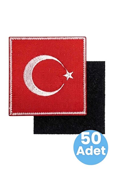 Tezzgelsin Turkish Flag Embroidery Emblem Square Velcro 9X9 cm 50 Pieces