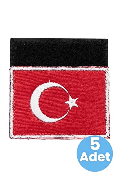 Tezzgelsin Turkish Flag Embroidery Emblem Rectangular Velcro 5X7 cm 5 Pieces