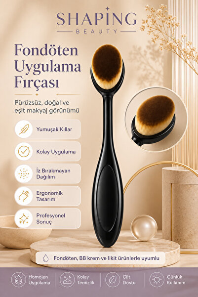 shaping beauty Oval Fondöten Fırçası Yüz Makyaj Fırçası Profesyonel Yumuşak K...