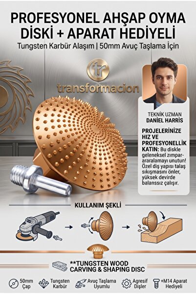 Transformacion Tungsten Ahşap Oyma ve Şekillendirme Diski 50mm Avuç Taşlama T...