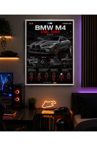 Miutic Print Studio Tablou decorativ auto BMW M4 CSL G82 2023, Tablou tehnic ...