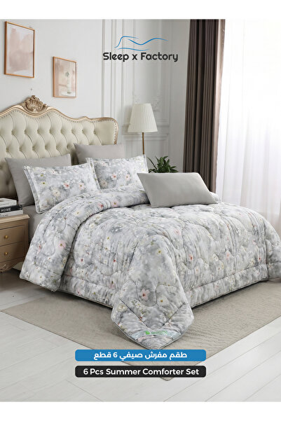 Sleep x Factory طقم لحاف صيفي من 6 قطع مقاس كينج - طقم أغطية سرير من الألياف ...