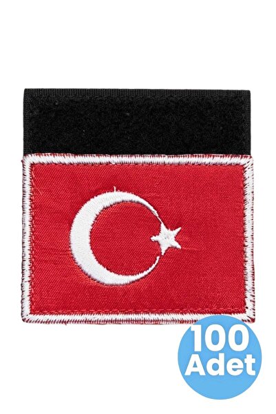 Tezzgelsin Turkish Flag Embroidery Emblem Rectangular Velcro 5X7 cm 100 Pieces