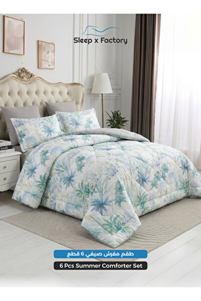 Sleep x Factory طقم لحاف صيفي من 6 قطع مقاس كينج - طقم أغطية سرير من الألياف ...