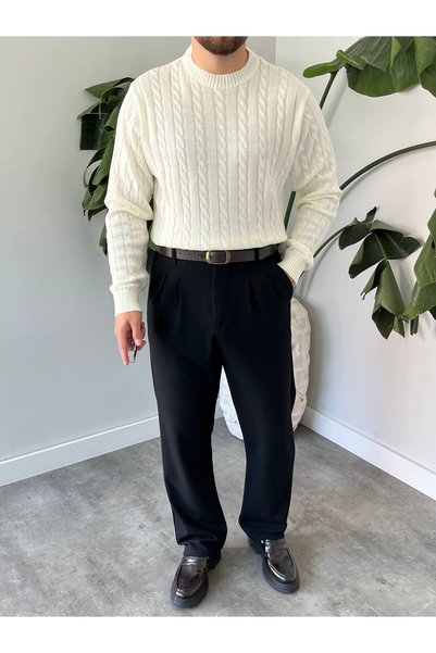 Quafash Mira Premium Braided Hair Crew Neck Thick Knit Sweater