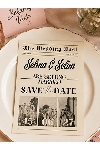Pankart Evi Wedding Post Gazete Sayfası 10 adet A5 Kişileştirilebilir - Bekar...