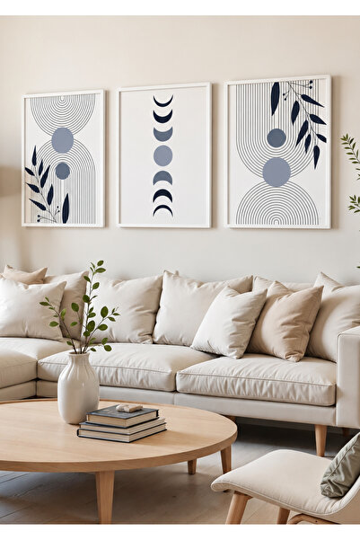 NT Handmade Natural Wood Framed 3-Piece Moon Phase Painting Set Decorative Wa...