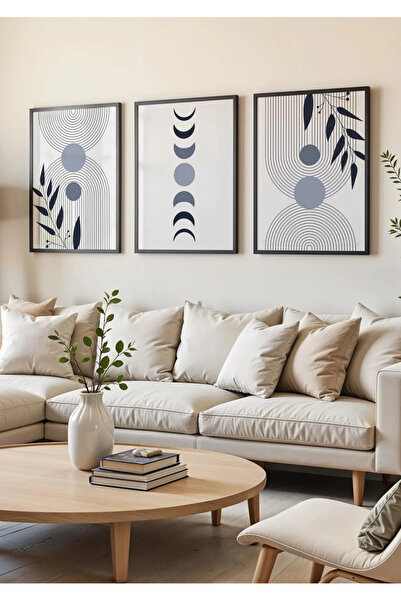 NT Handmade Natural Wood Framed 3-Piece Moon Phase Painting Set Decorative Wa...
