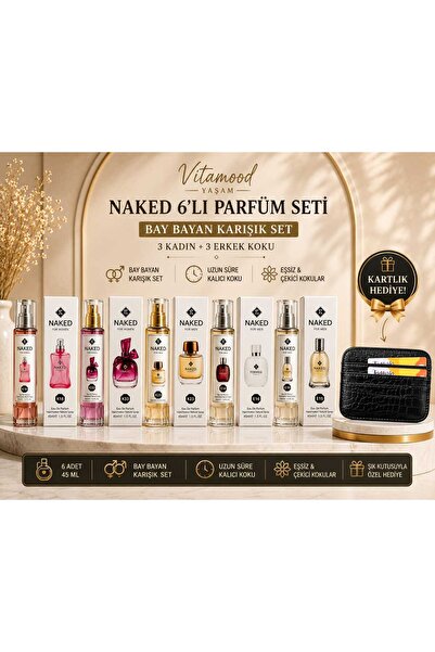 naked 6’lı Bay Karışık Parfüm Seti 45 ml EDP – Kadın Erkek Parfüm – Kartlık Hediye