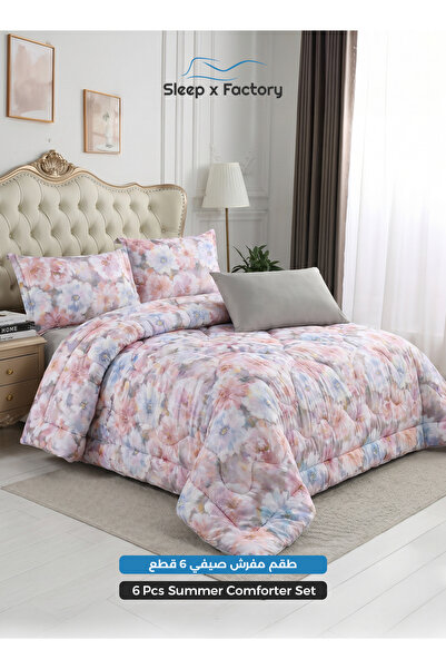 Sleep x Factory طقم لحاف صيفي من 6 قطع مقاس كينج - طقم أغطية سرير من الألياف ...