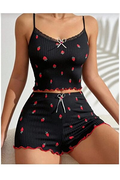 Selveta Kadın Penye İp Askılı Şortlu İnce Gecelik Pijama Takımı