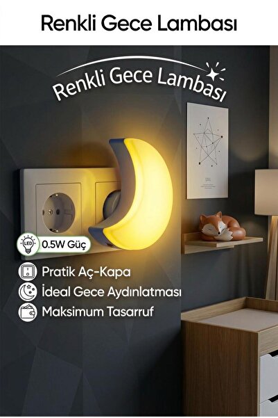 Reona Yarım Ay Gece Lambası – ON/OFF Tuşlu Koridor, Hol, Bebek Odası, Çocuk O...