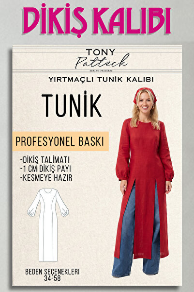 Tony Patteck Yırtmaçlı Tunik (EL43) - Hazır Dikiş Kalıbı (34-58 Beden)