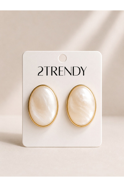 2TRENDY Women's Oval Ivory Color Gold Frame Earrings