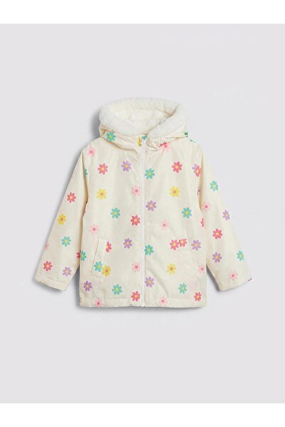 LC Waikiki Hooded Floral Girl's Plush Coat (W6)