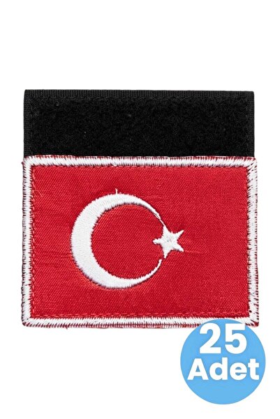 Tezzgelsin Turkish Flag Embroidery Emblem Rectangular Velcro 5X7 cm 25 Pieces