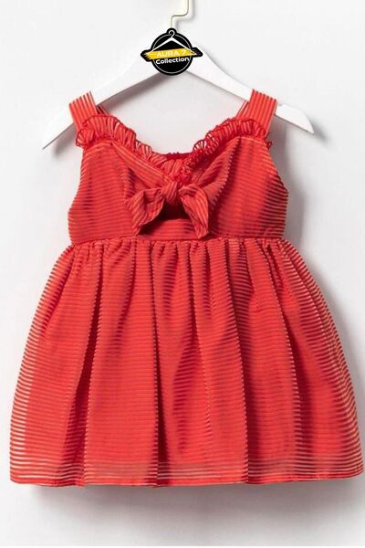 aura7 collection Girls' Red Dress with Bow and Tulle Details