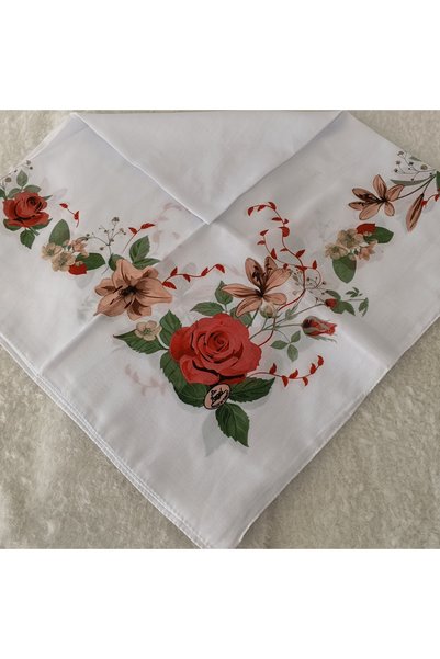 hoaryage Patterned Stitched Unlined Writing Tulle Yemeni Foulard Scarf 100X100 Cm, Middle Part Empty