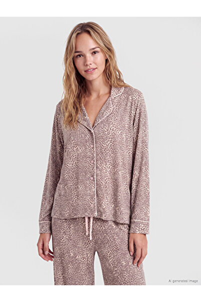 LC Waikiki Rmz Gi̇yi̇m Farkiyla Shirt Roba Collar Leopard Embroidered Women's...