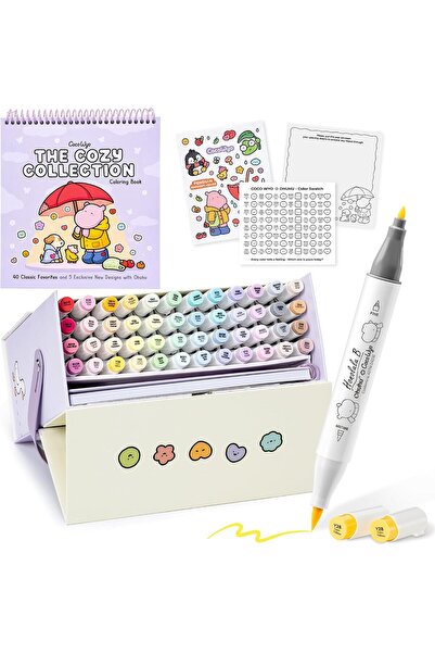 Ohuhu x Coco Wyo Cozy Mood, Honolulu B, Set of 48 Alcohol-Based Markers, Dual...