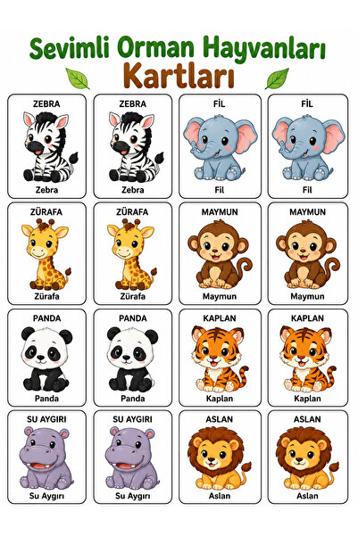 SHELİFE Cute Farm Animals Matching Cards 16 Pieces Memory Intelligence Game P...