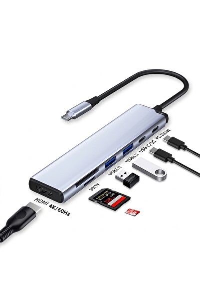 PUE Hub USB C 7 în 1 Adaptor, Statie de Docare cu HDMI 4K 60Hz, Incarcare Rap...