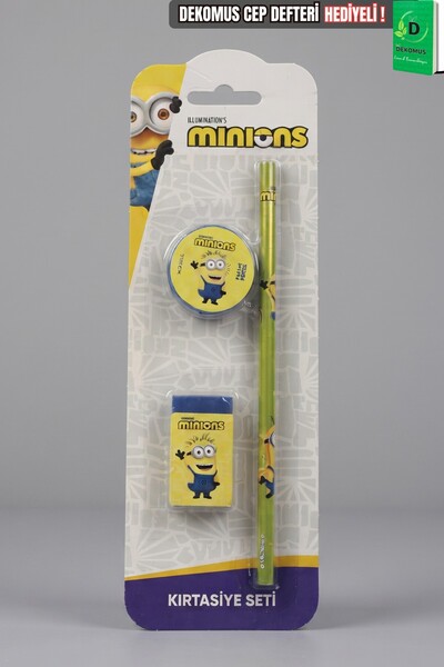 Minions X Dekomus, Licensed 3-Piece Stationery Set: Pencil, Eraser, and Penci...