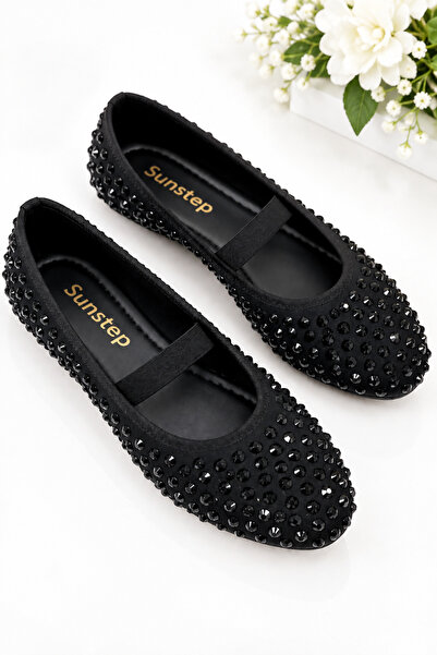 SUNSTEP Black Stone Daily Elastic Comfortable Women's Ballerinas