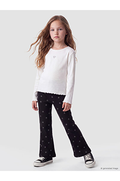 LC Waikiki Sparkling Choices Girls' Star Embroidered Spanish Flare Leggings f...