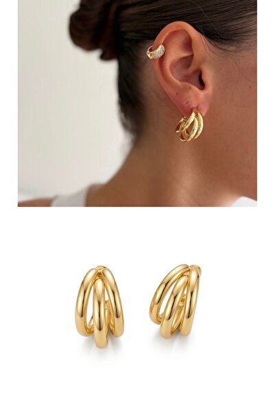 mibrillo Steel Gold 3-Ring Brand Rep. Latest Fashion Earrings