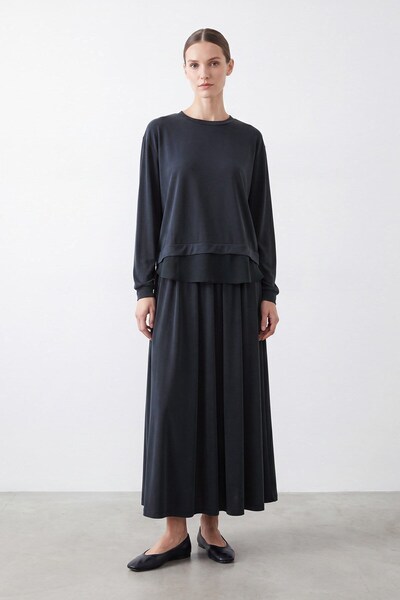 Puane Chiffon Detailed Modal Skirt Suit Black 14420