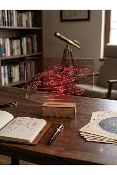 ŞEFFAF İLİZYON LED GECE LAMBASI UZAY GEZEGENLER GÖRSELİ 18X20 CM
