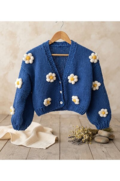 Barzey crafts Hand Knitted Daisy /Flower Detailed Women's Cardigan/Jacket Model
