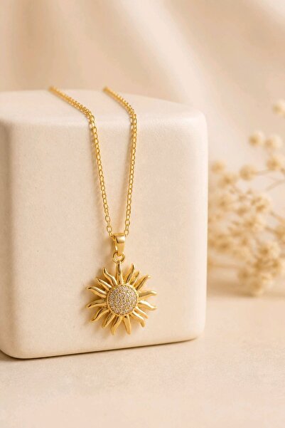 mosmoda Paslanmaz Çelik Gold Taşlı Güneş Kolye