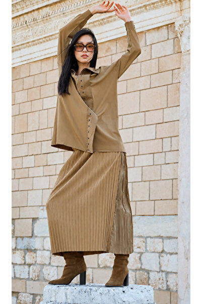 MissWhence Pleated A-Line Midi Skirt with Side-Zip Detail