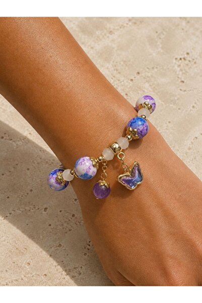 JEWELRY Purple White Blue Beaded Charm Bracelet, Lover's Combination, Trendy ...