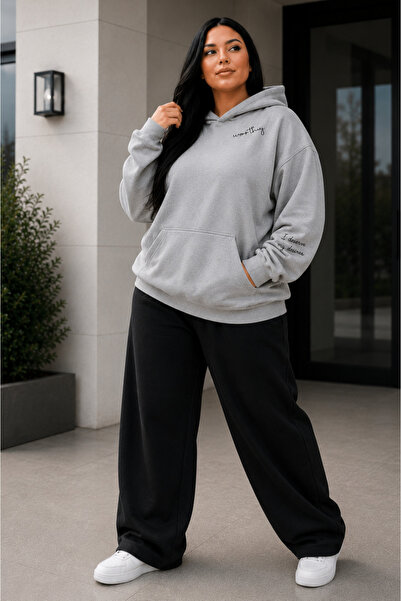 Rubonia Women's Plus Size 3 Thread Hooded 2-Piece Tracksuit Set Oversize Hood...